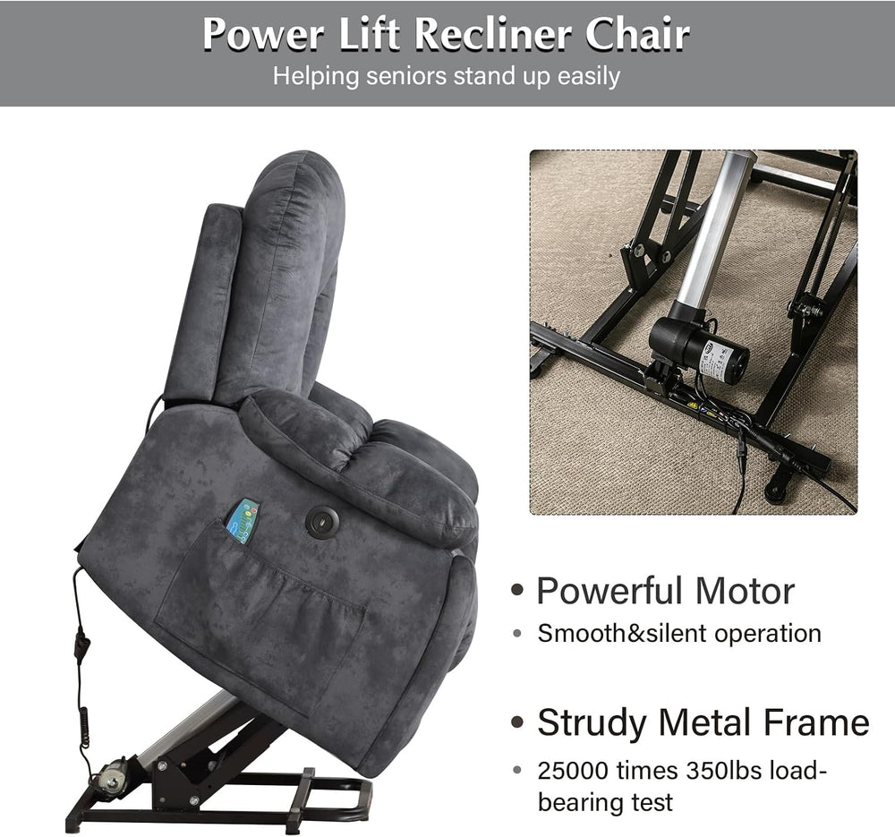 CANMOV Large Power Lift Recliner Chair with Massage, Heat, and USB for Elderl...