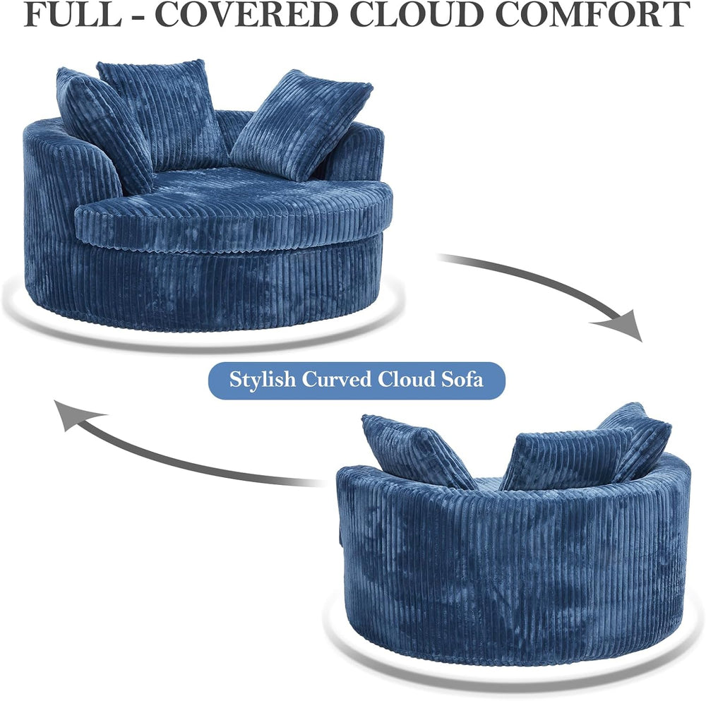 59" Oversized Round Chaise Lounge Chair Indoor with Throw Pillows