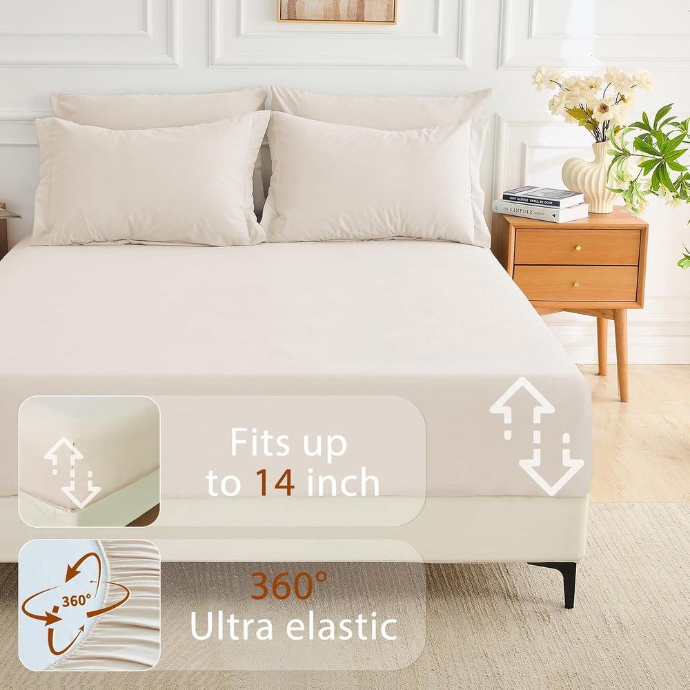 MUXHOMO Queen Comforter Set 7 Pieces, Soft Bed in a Bag, Beige