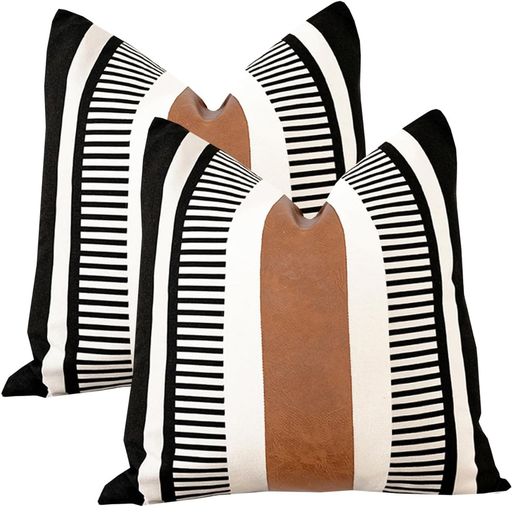 Decorative Striped Throw Pillow Cover 26x26 Inch Black White & Brown