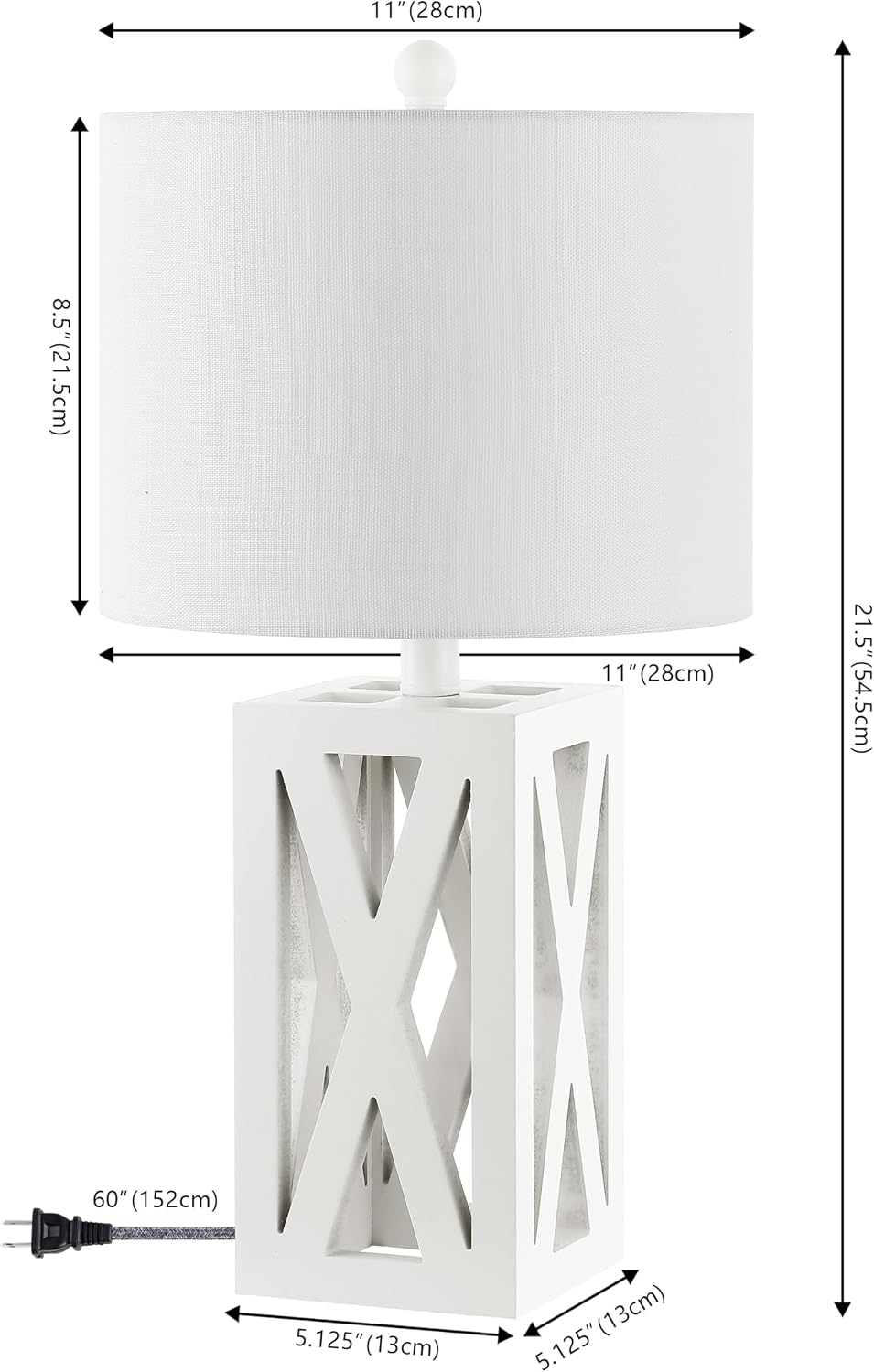 JONATHAN Y Stewart Rustic Wood Bedside Table Lamp 21.5", White, Set of 2