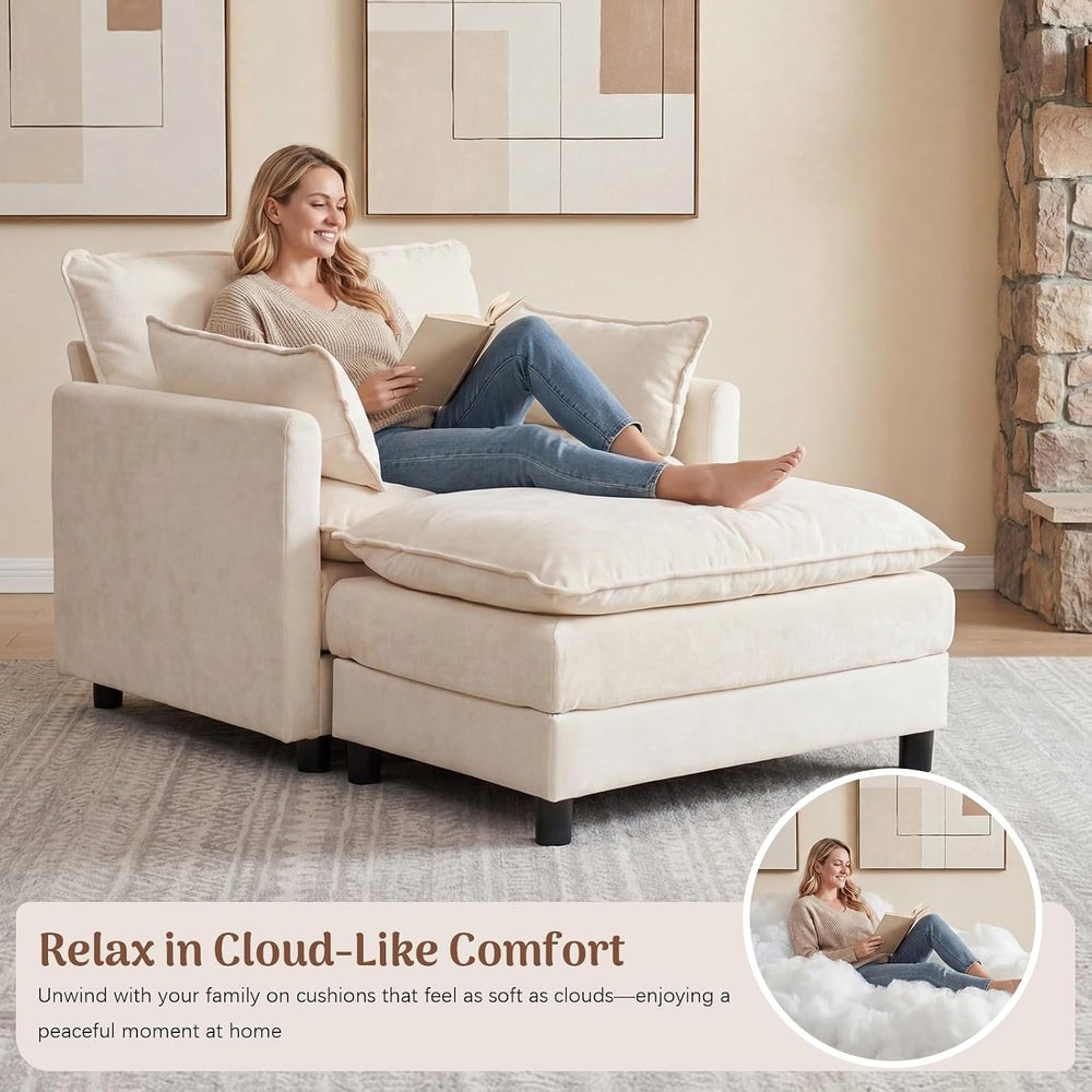 Redlife Modular Single Seat Sofa with Ottoman, Chenille Accent Chair