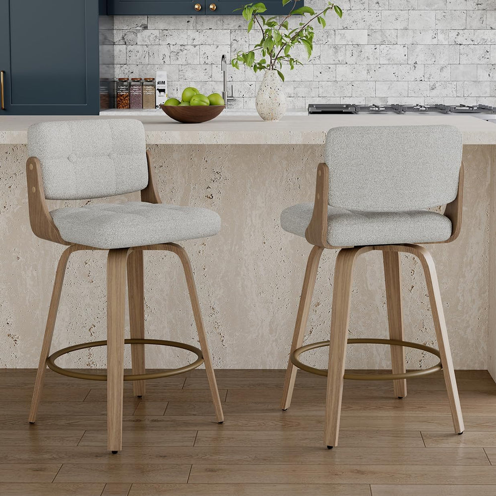 26" Swivel Boucle Counter Height Bar Stool, Open Back, Beige