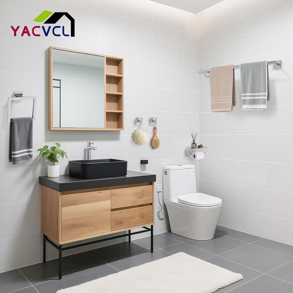 YACVCL 5-Pieces Brushed Nickel Bathroom Hardware Accessories Set Towel Bar Se...