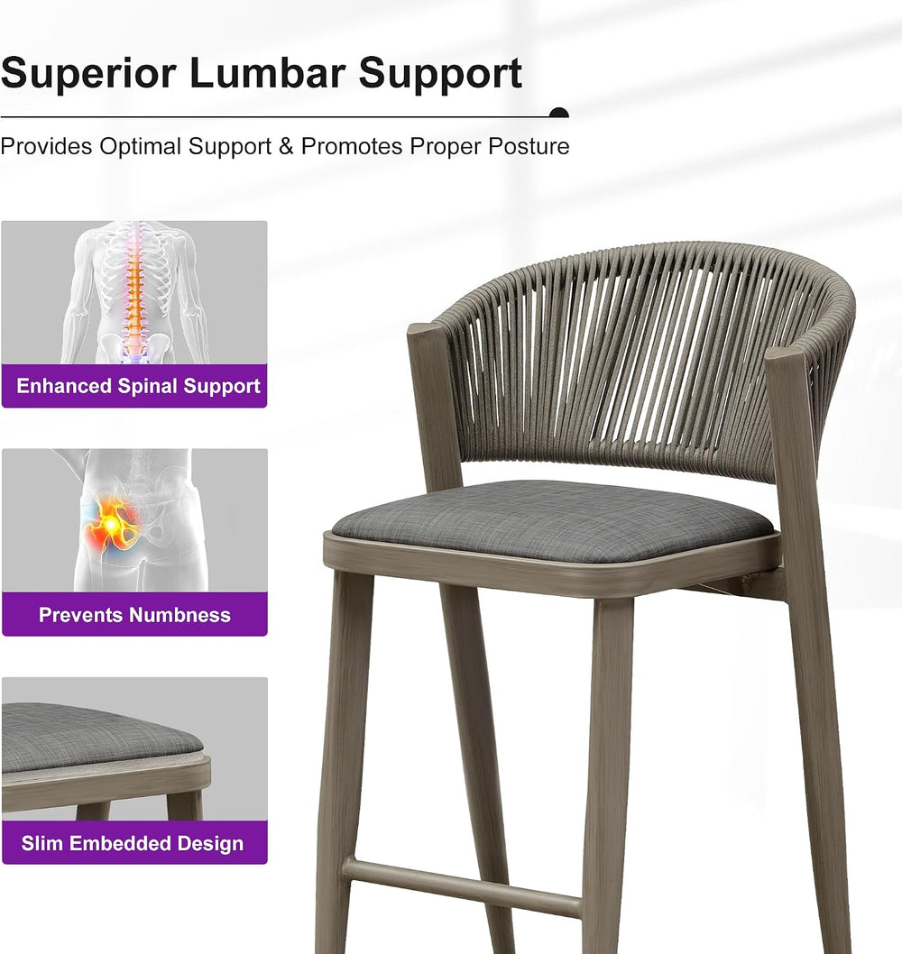 PURPLE LEAF Counter Height Bar Stool Set of 4 Gray Wood Grain Barstool