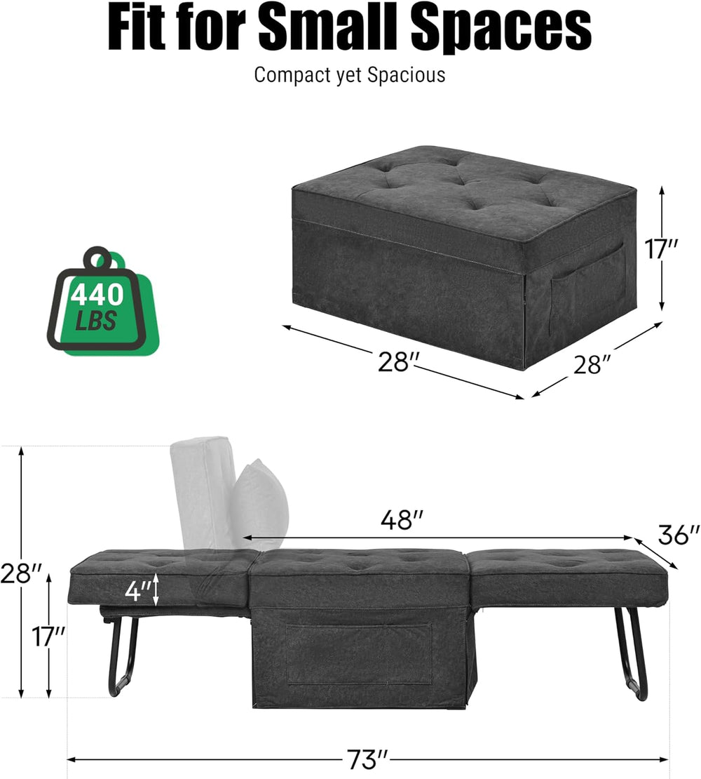 4-in-1 Sleeper Sofa Bed, Foldable Convertible Ottoman Chair