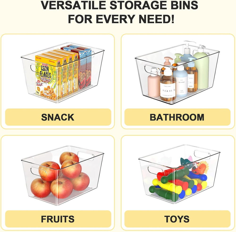 6 Pack Clear Plastic Storage Bins, Kitchen&Pantry Organizer Large