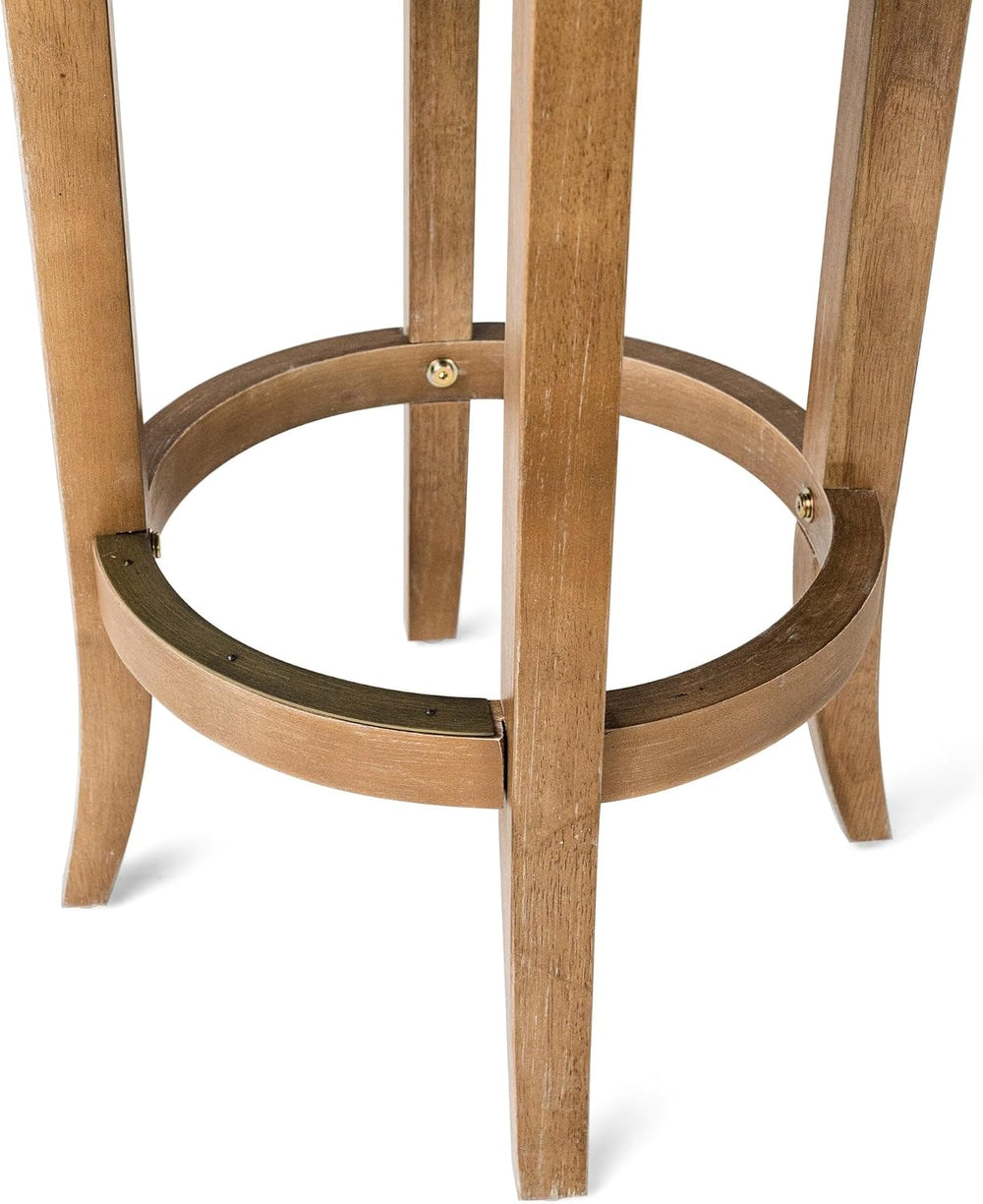 Maven Lane Eva Bar Stool, Brown Solid Wood, Natural Fabric, 31"