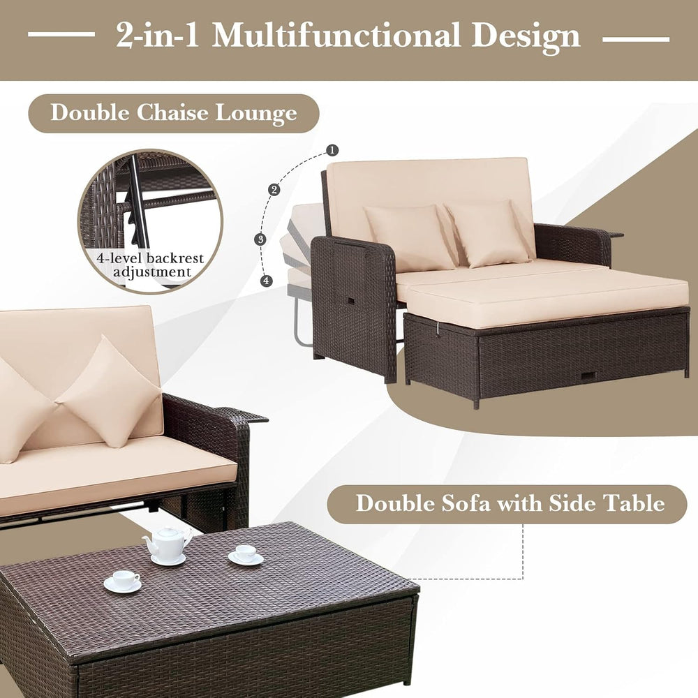 Tangkula 2-Person Patio Rattan Daybed with 4-Level Adjustable Backrest
