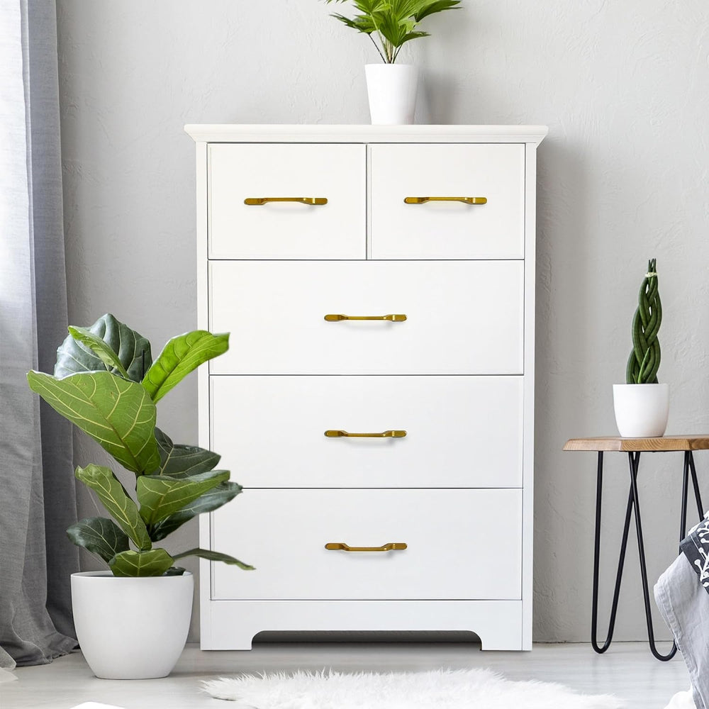 NEDYO 5 Drawer Accent Cabinet, Modern Tall Chest, White