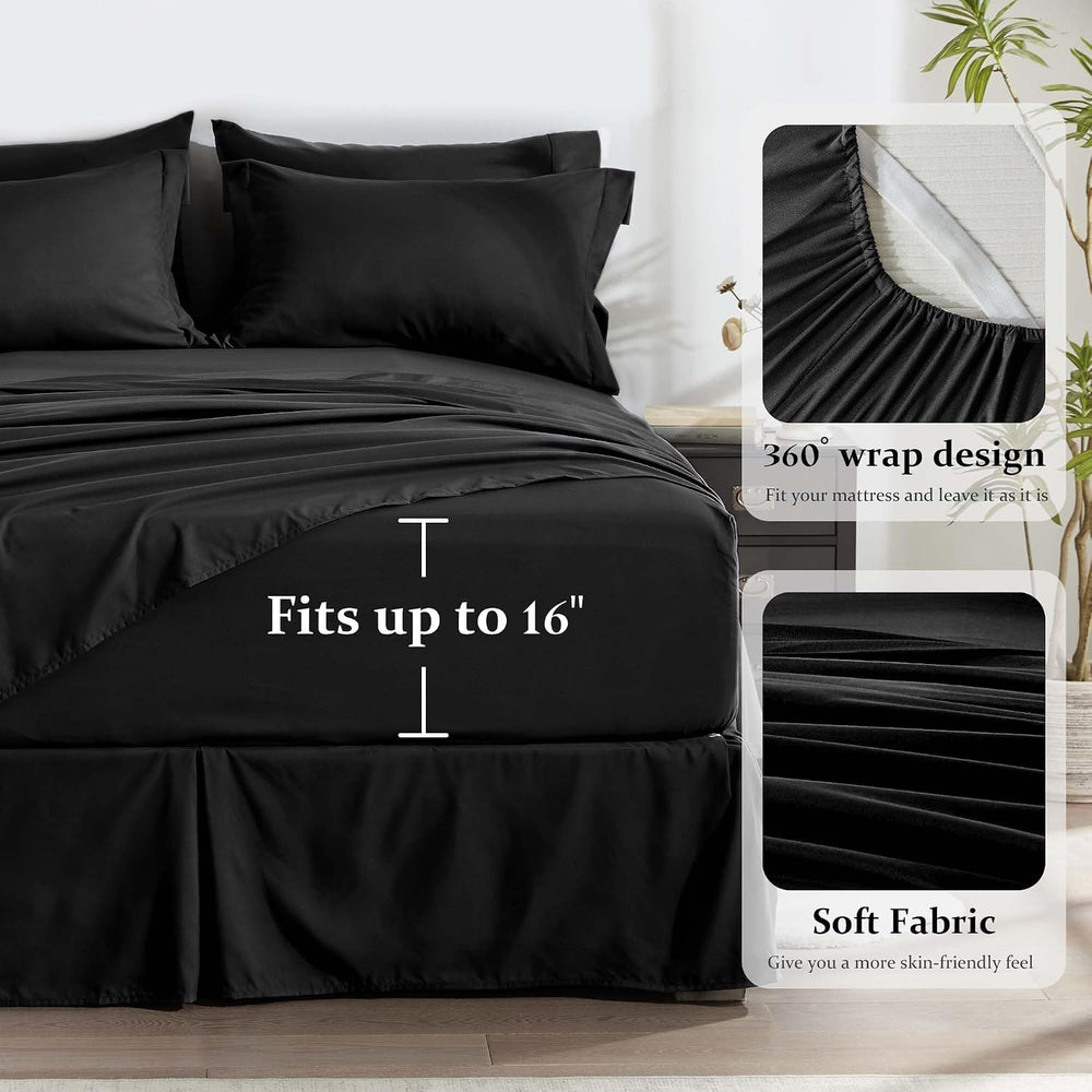 Newspin Queen Comforter Set 8 Pieces Bed in a Bag Soft Bedding Set Black