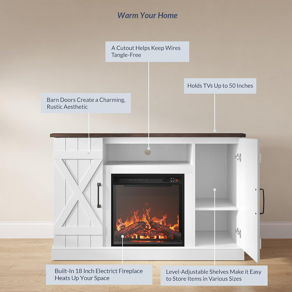 BELLEZE Veropeso 47" TV Stand with 18" Electric Fireplace - White