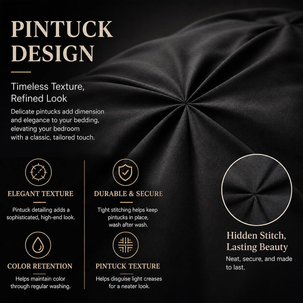 CozyLux Full Size Comforter Sets Black, 7 Pieces Pintuck Bed in a Bag