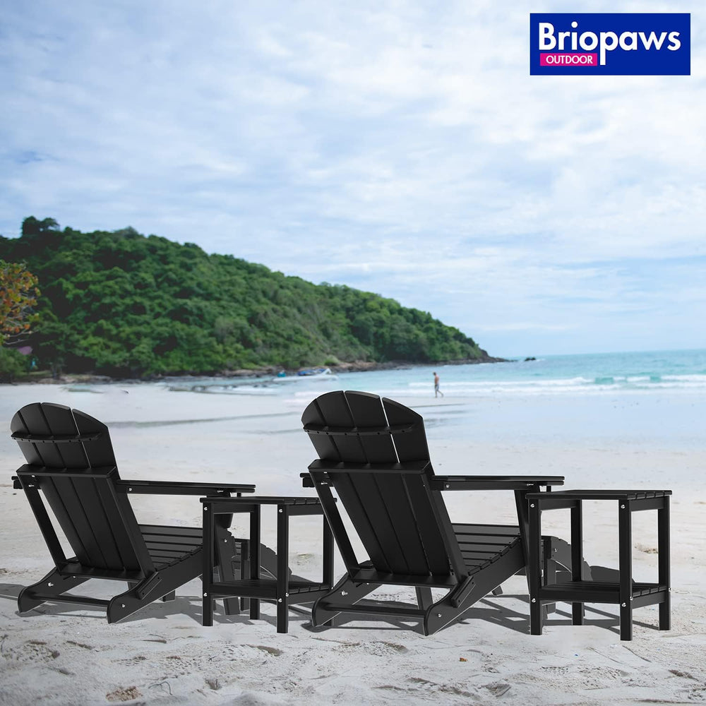 BRIOPAWS Adirondack Ottomans | Folding | Set of 2 | HDPE Plastic | Black Outd...