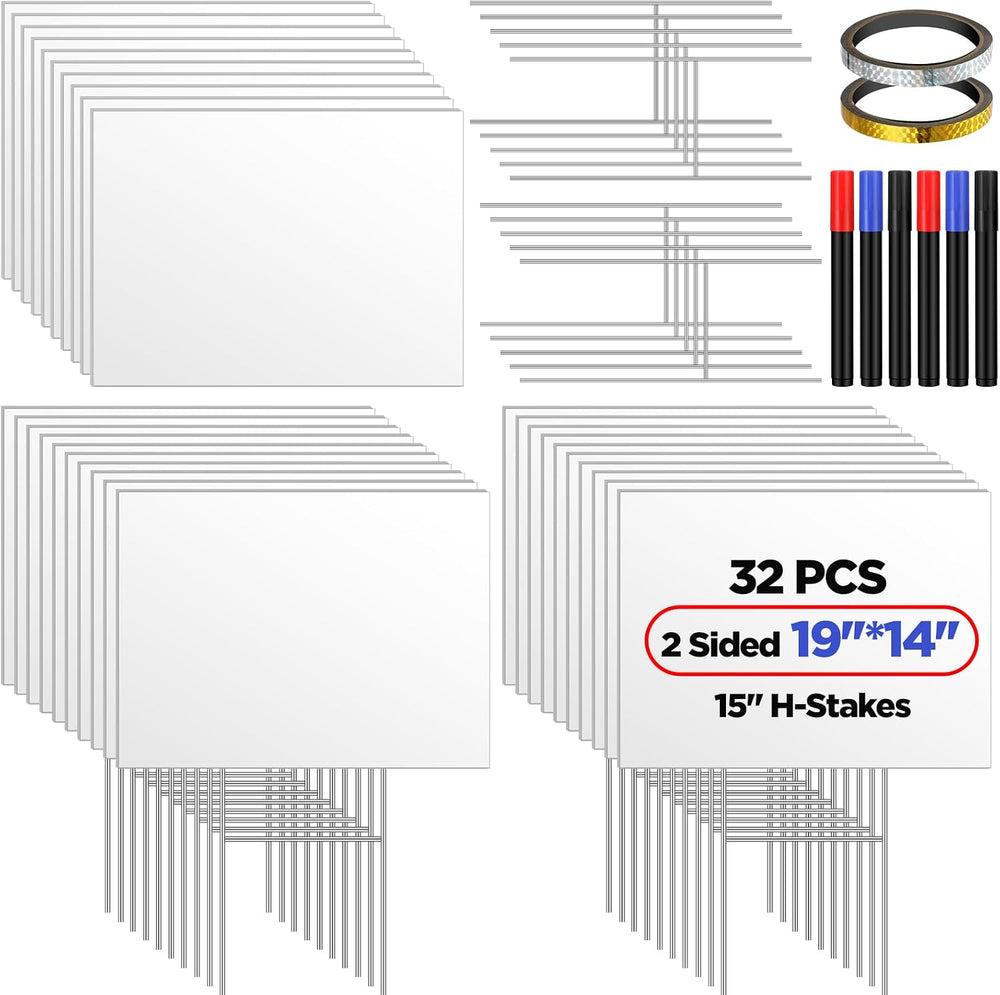 Teling 32 Pack Blank Yard Signs with Metal Stakes 19 x 14 Inch Double Sided C...