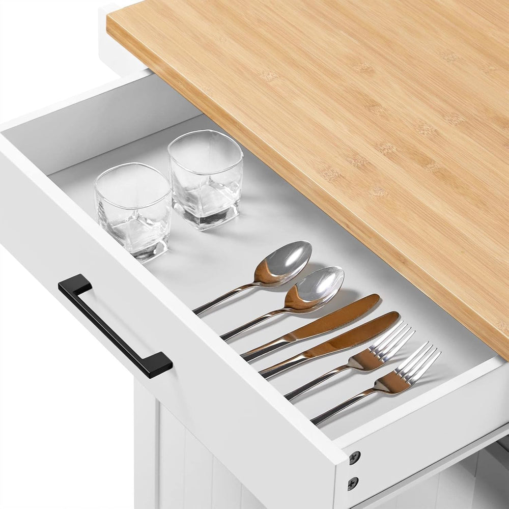 Topeakmart Rolling Kitchen Island Cart on Wheels with Storage Cabinet White