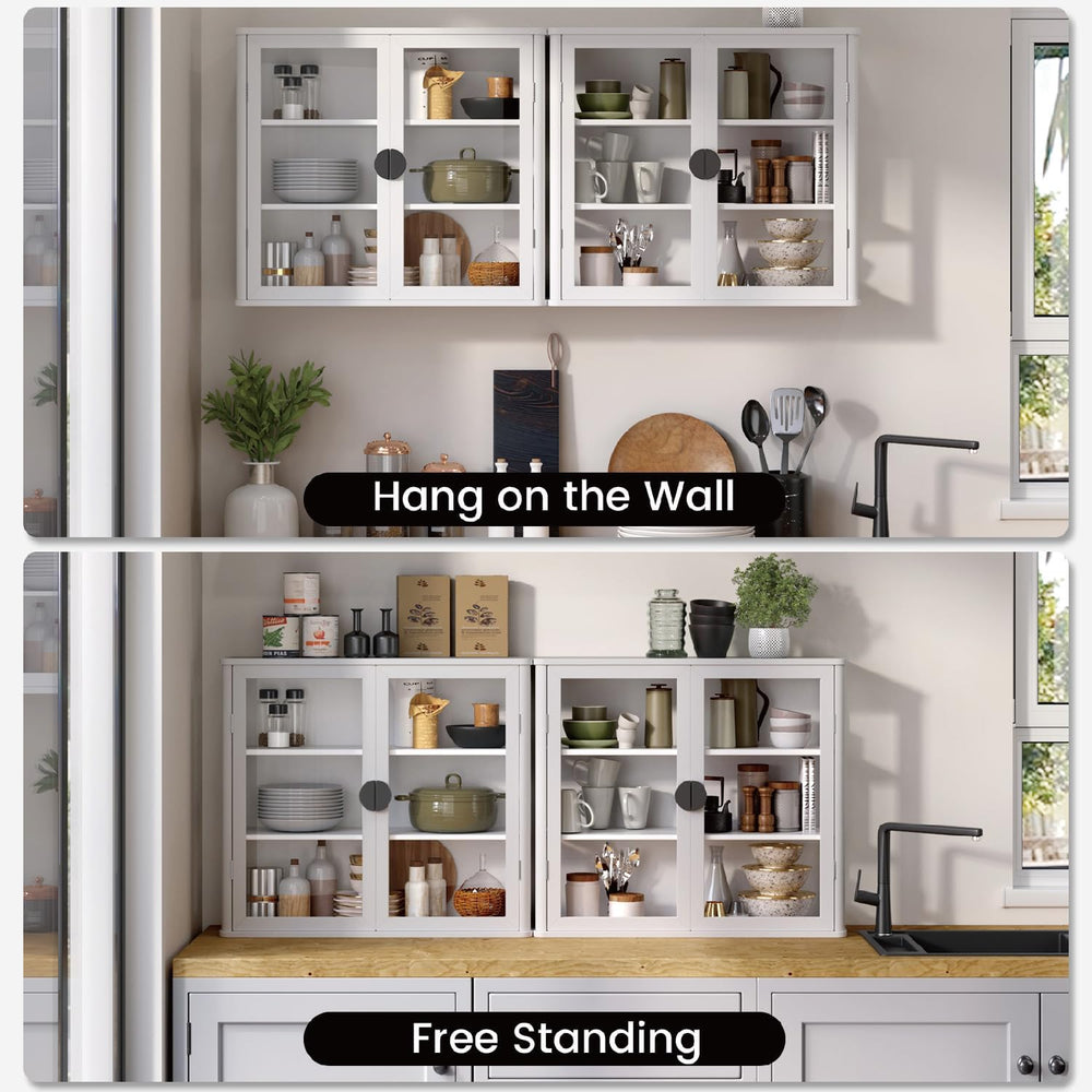 NEWOWNDS Display Wall Storage Cabinets for Laundry Room with Tempered Glass