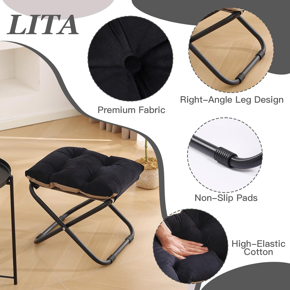 LITA Folding Ottoman, Upholstered Folding Foot Rest Stool for Living Room