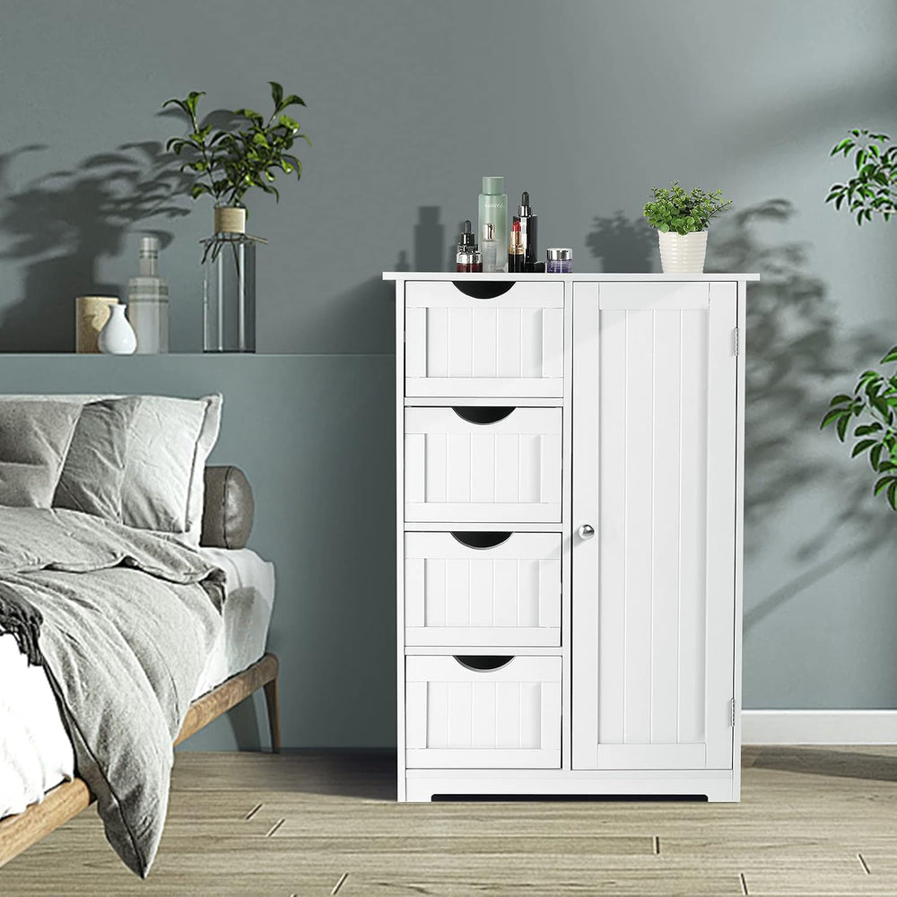 Bonnlo Small Storage Cabinet Wooden Bathroom Floor Cabinet Small Space Furnit...