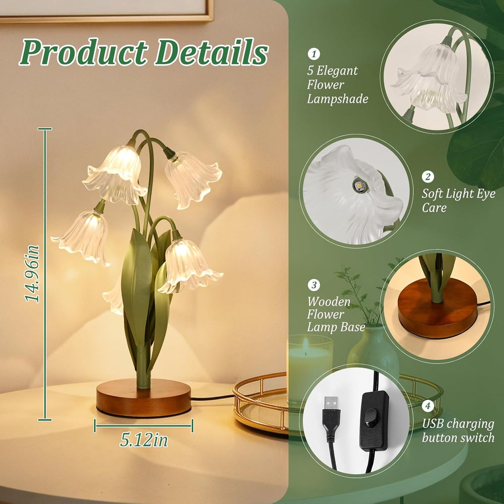 Flower Table Lamp for Bedroom, LED Cute Reading Light