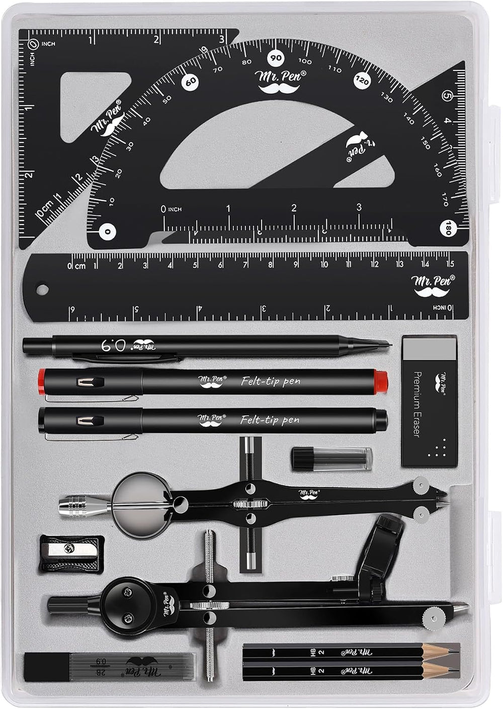 Mr. Pen- Professional Geometry Set, 15 pcs, Drafting Tools with Protractor