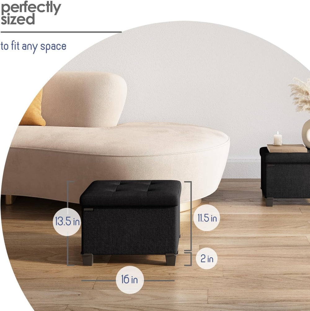 Storage Ottoman Cube with Small Bin, 16-in Square Ottoman with Storage for Li...