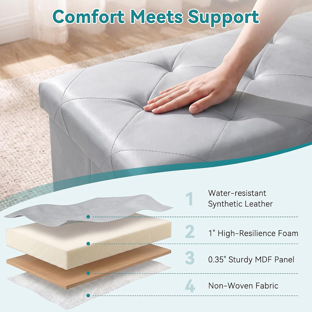 OLIXIS 30 Inch Foldable Storage Ottoman Bench, Leather Ottoman with Storage