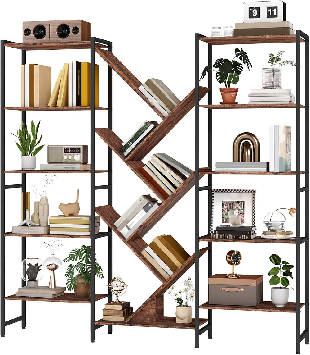 Somdot Triple 5 Tier Bookcase, 17 Open Display Shelves Industrial Bookshelf