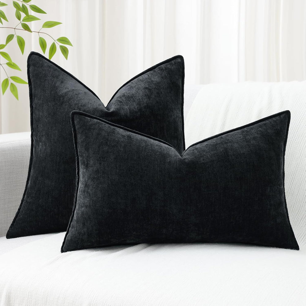 decorUhome Chenille Black Velvet Throw Pillow Covers 24x24 Set of 2