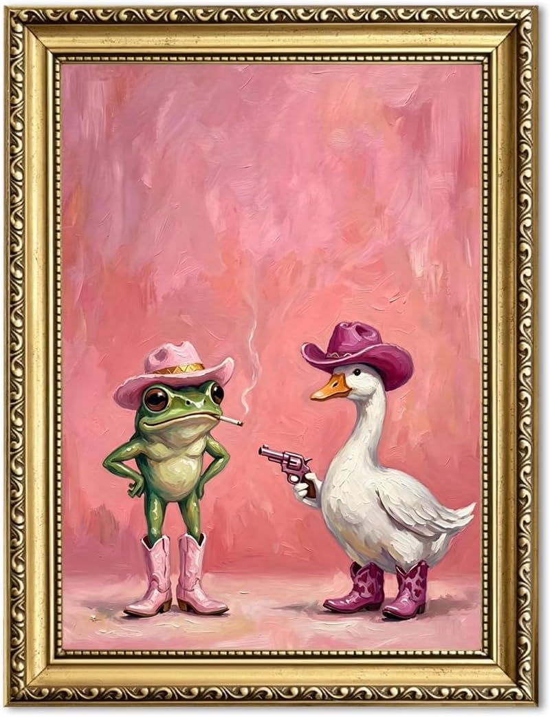 Funny Western Cowgirl Frog Wall Art Cute Cowgirl Silly Goose Wall Decor Paint...