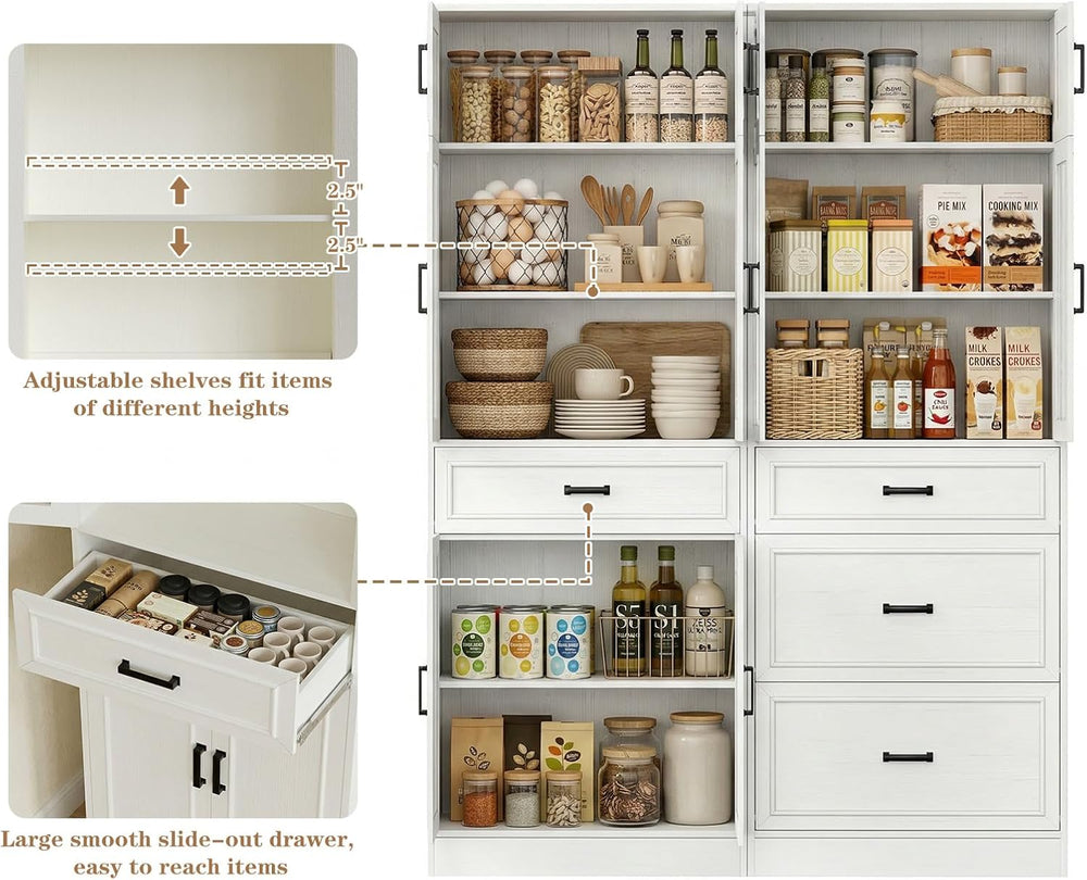 Unikito 80" Kitchen Pantry Storage Cabinet with Glass Door and 4 Drawers