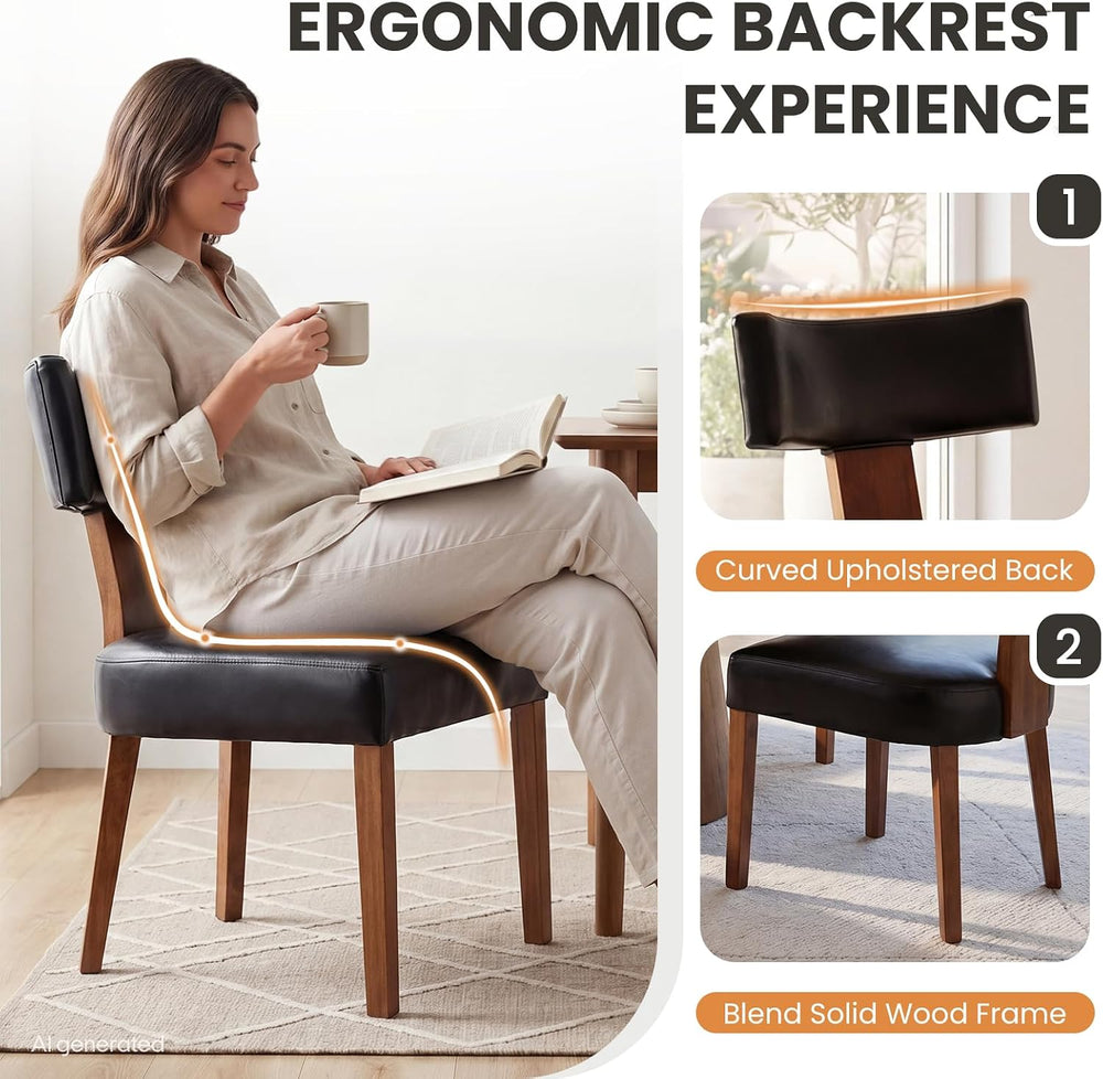 RIVOVA Set of 4 Mid Century Modern Dining Chairs, Farmhouse PU Leather Uphols...