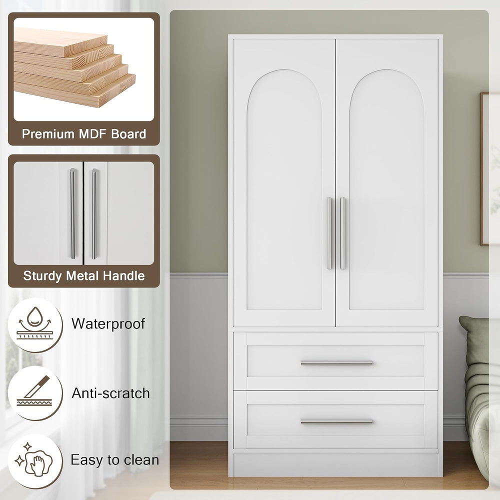 Einhomn Wooden Armoire Wardrobe Closet with 2 Doors and 2 Drawers,Bedroom Fre...