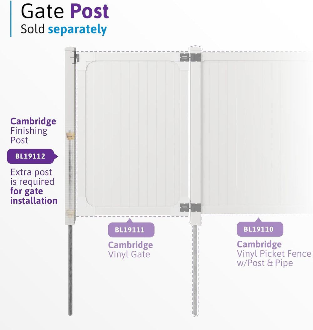 WamBam Cambridge Privacy Gate, White Vinyl No Dig DIY Kit
