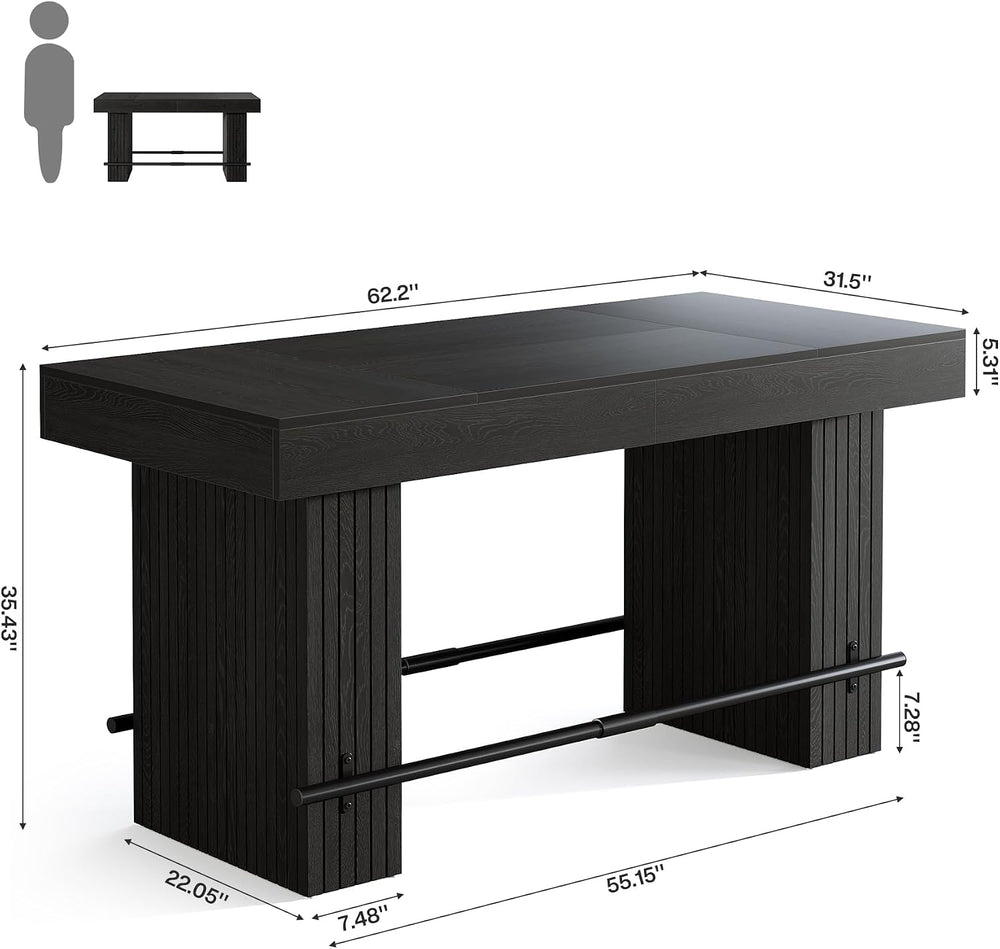Tribesigns 62.2 Inch Bar Table, Industrial Counter Height Pub Dining Table