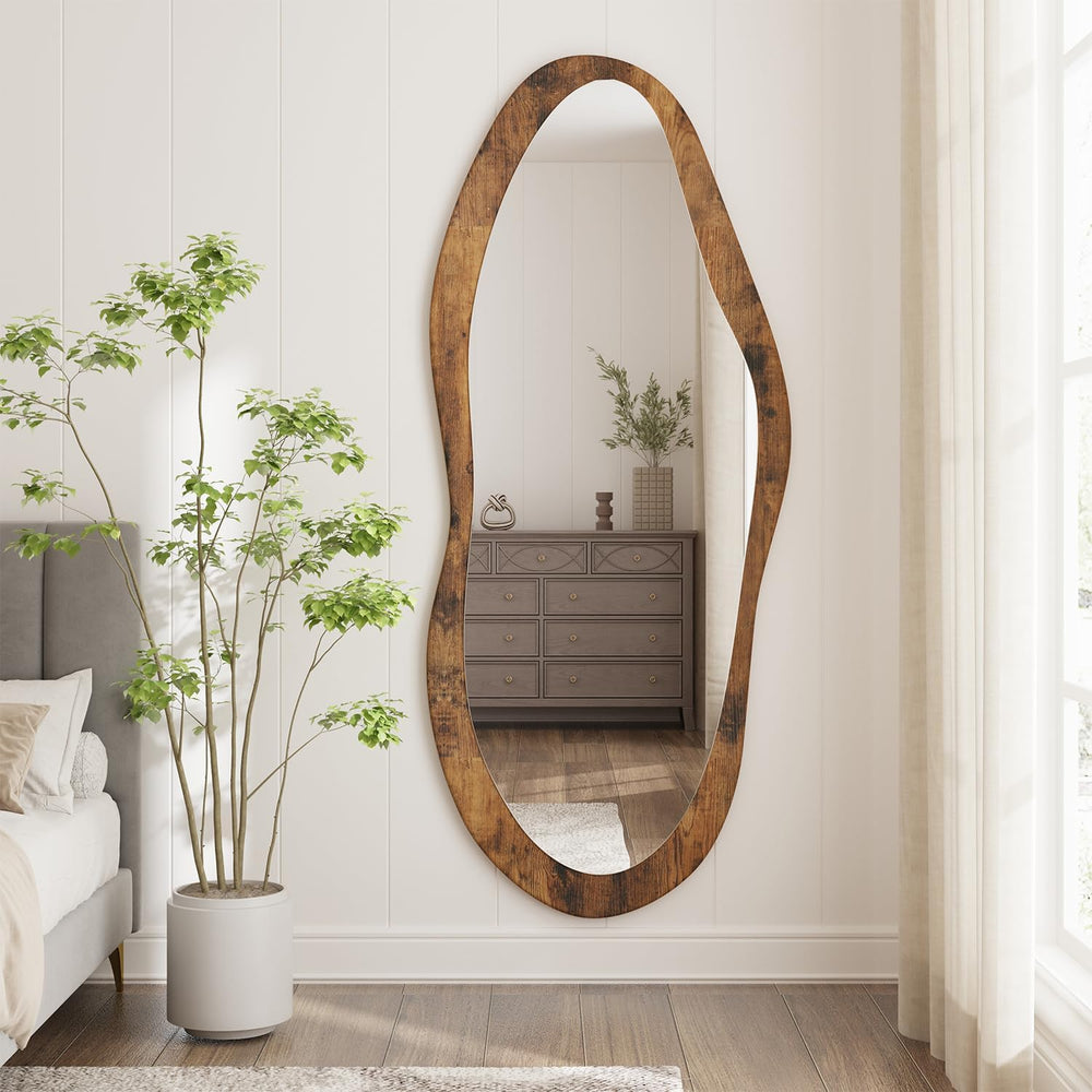 AAZZKANG Large Mirrors Wood Framed Retro Irregular Wall Mirror Full Length