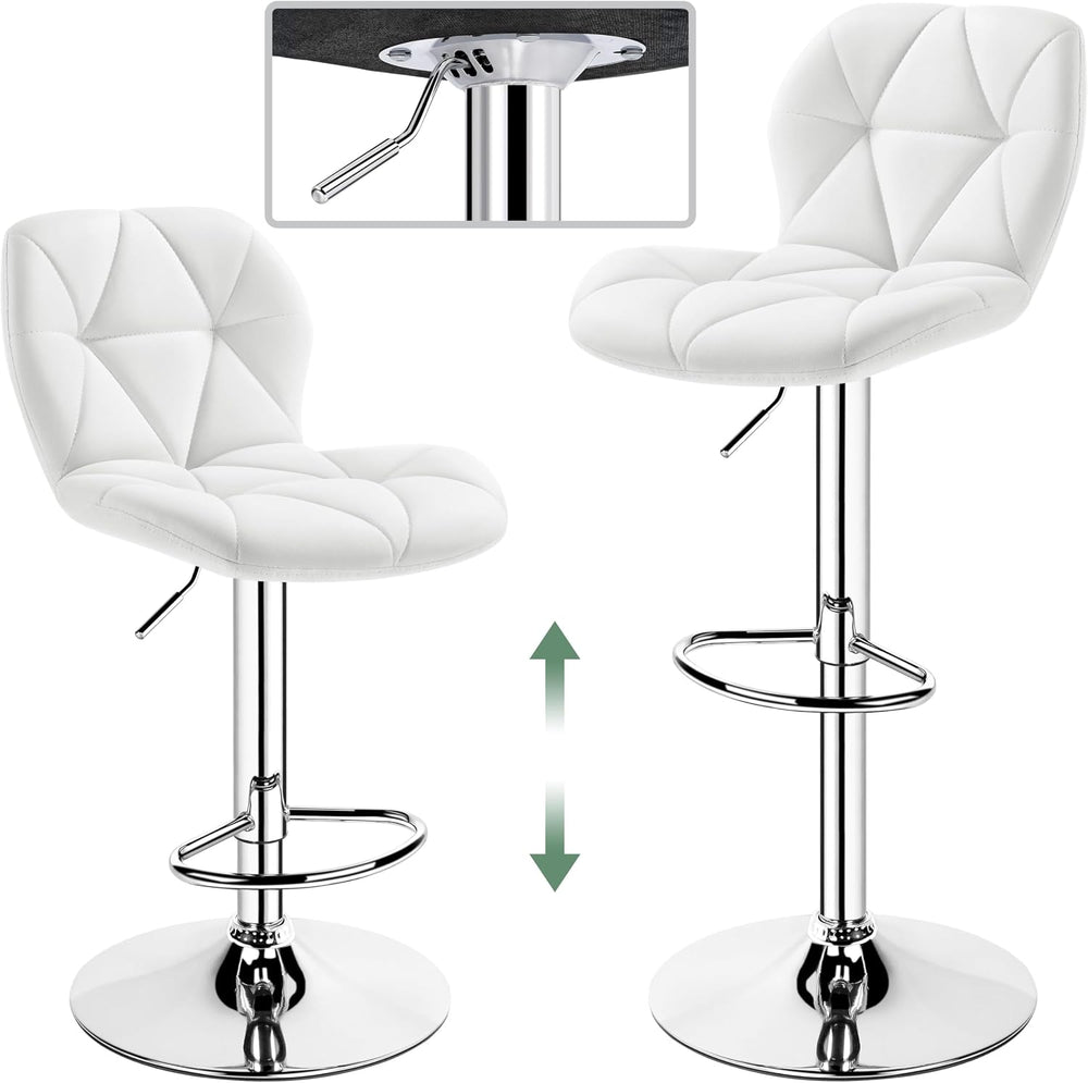 Yaheetech Bar Stools Set of 2 Adjustable Height Swivel Barstools White
