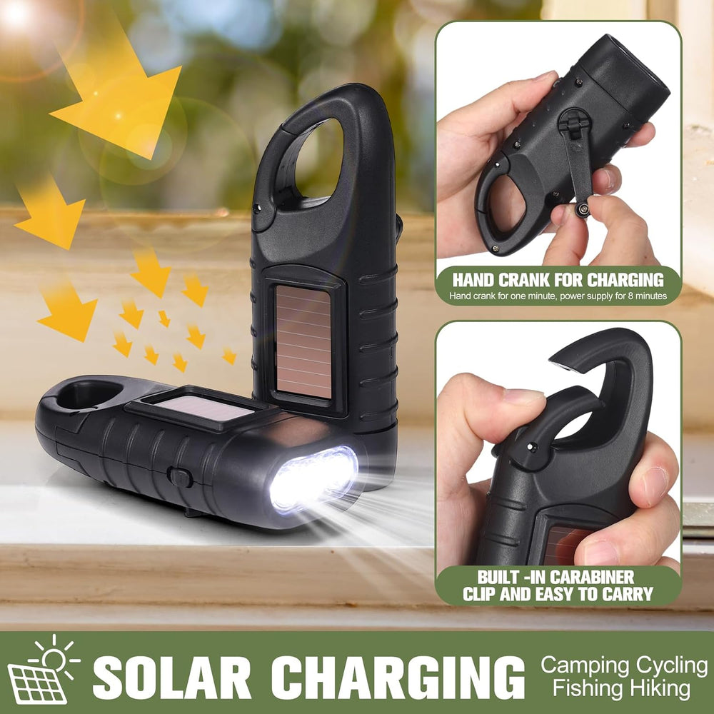 Mudder 6 Pack Hand Crank Flashlights Solar Powered Flashlight, Green,Black