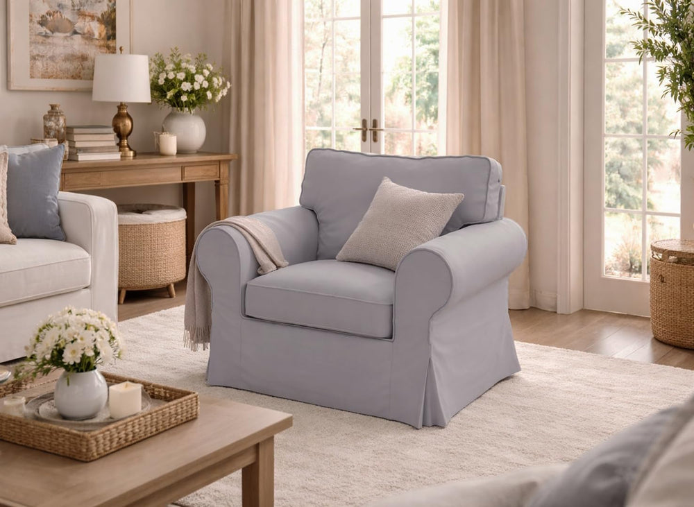 Custom Slipcover Replacement Ektorp Chair Sofa Polyester Flax Cover Replaceme...
