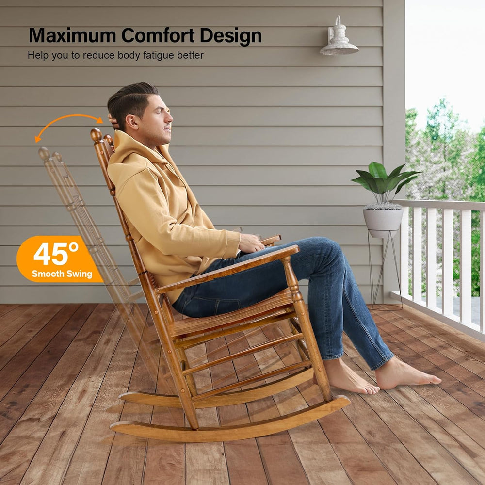 VINGLI Wooden Rocking Chair Outdoor, Patio Rockers with High Back, Support 45...