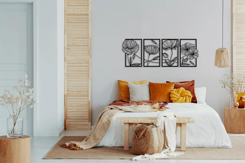 ESTART 4Pcs Metal Lotus Wall Decor Abstract Floral Line Art Sculpture
