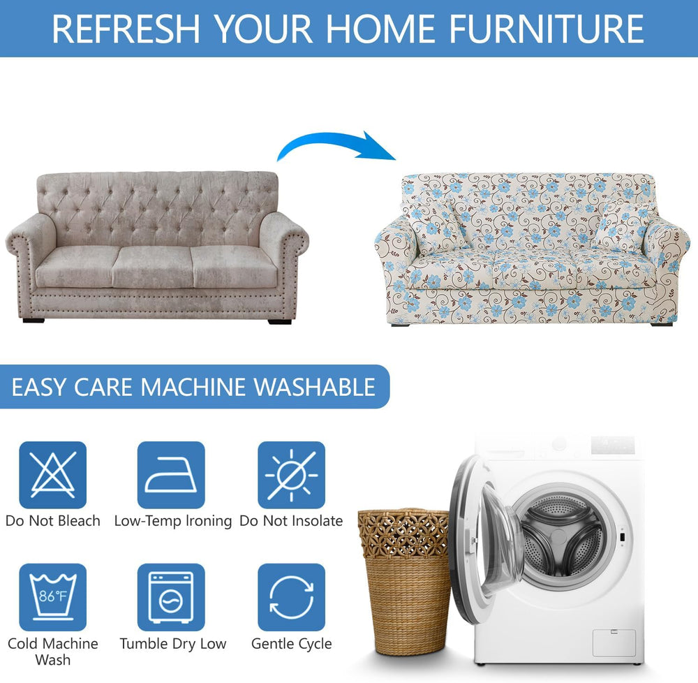 Stretch Printed Sofa Cover Couch Covers, 4-Piece Loveseat Slipcovers with 2 S...