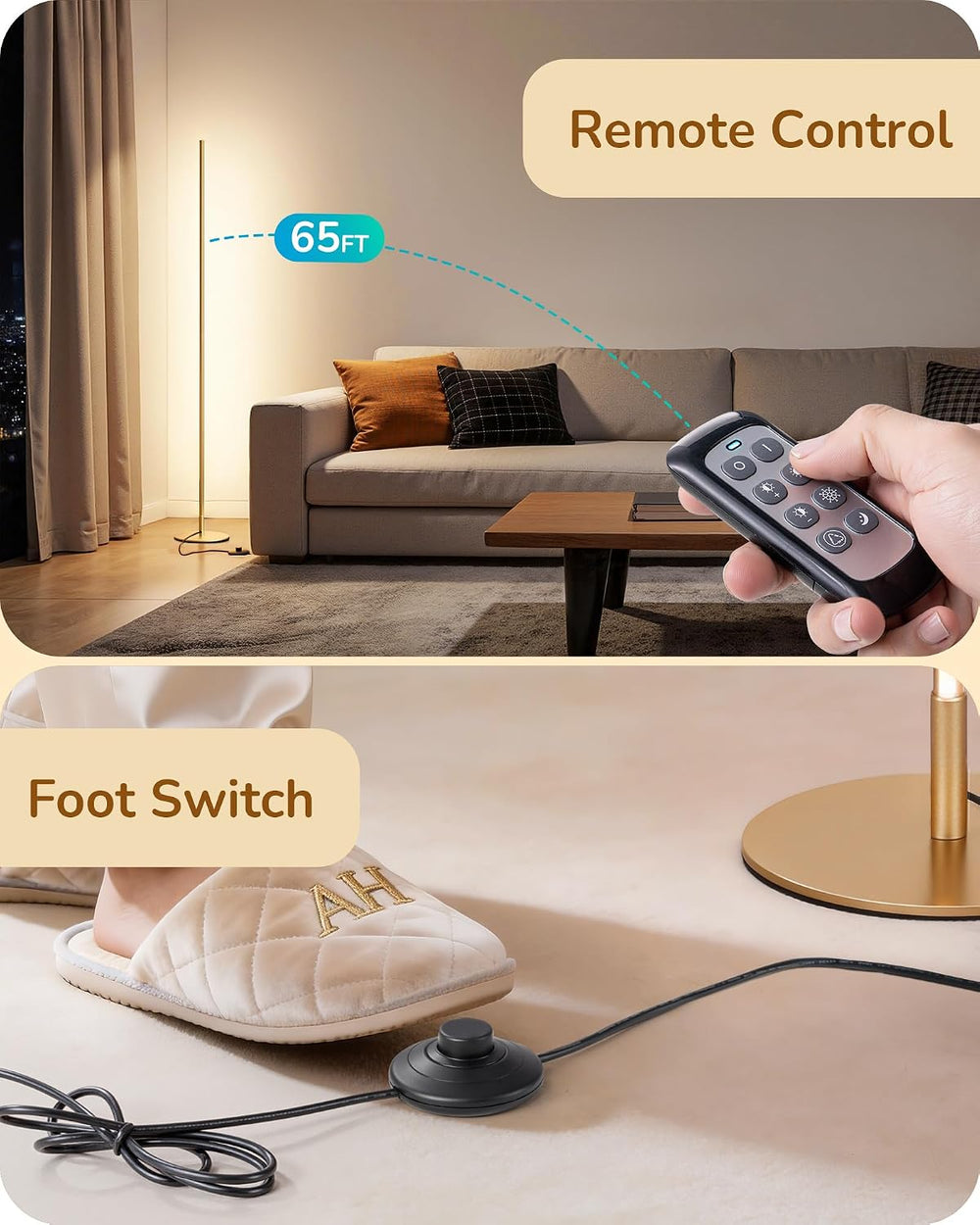 EDISHINE 57.5" Corner Lamp with Remote & Foot Switch, Dimmable &...