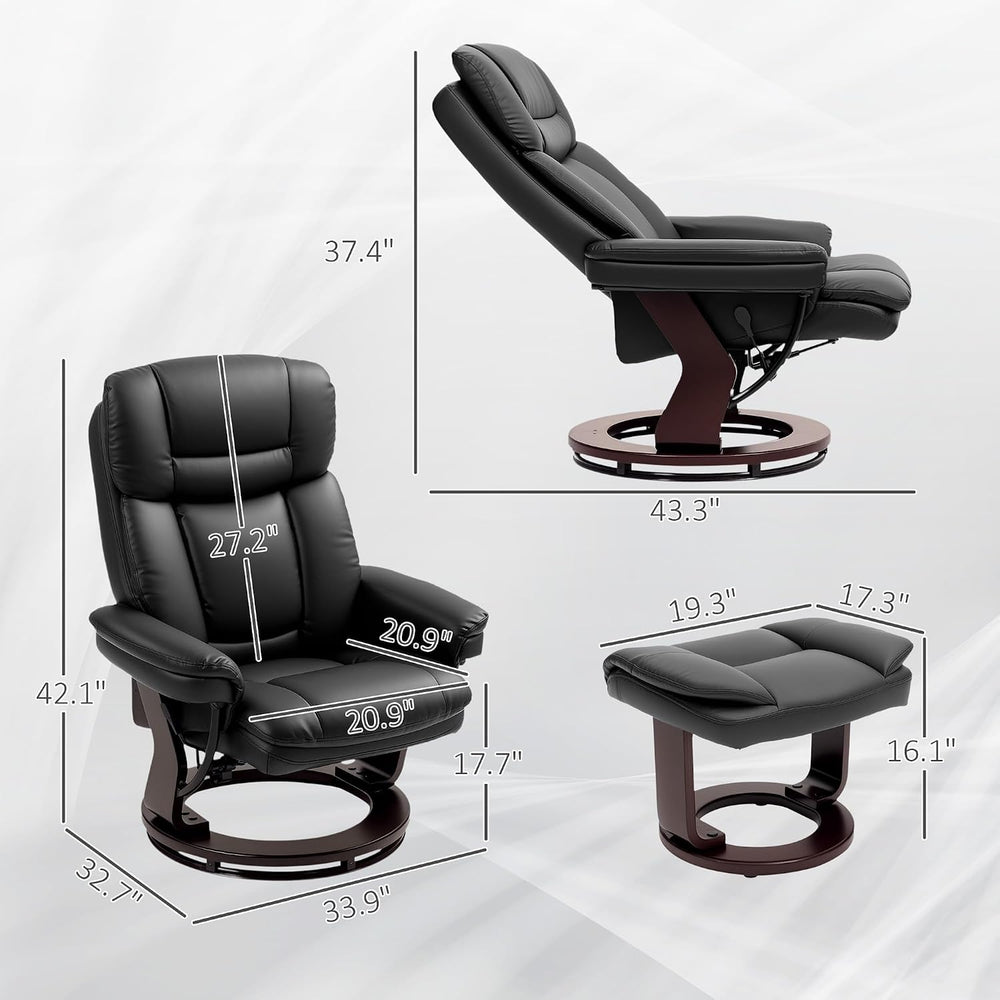 HOMCOM Swivel Recliner Chair with Ottoman, Adjustable Backrest Black