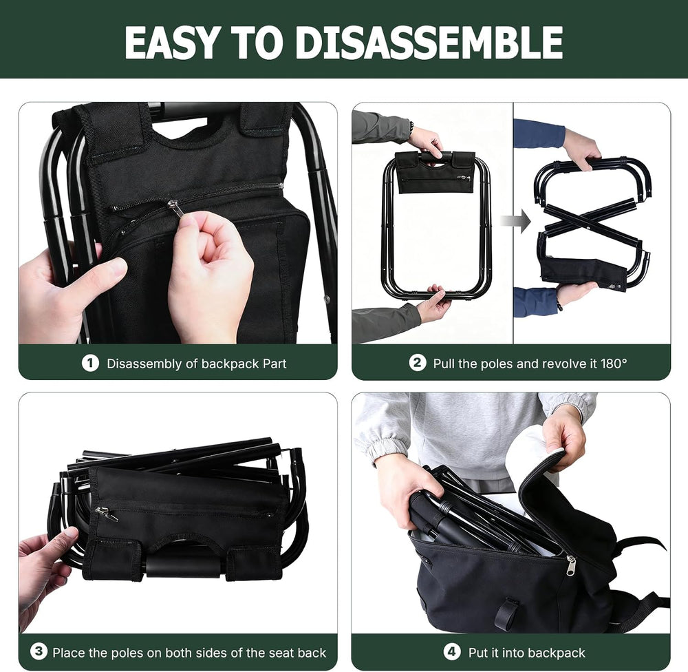 Folding Stool Backpack Cooler, Camping Fishing Chair for Beach, Travel