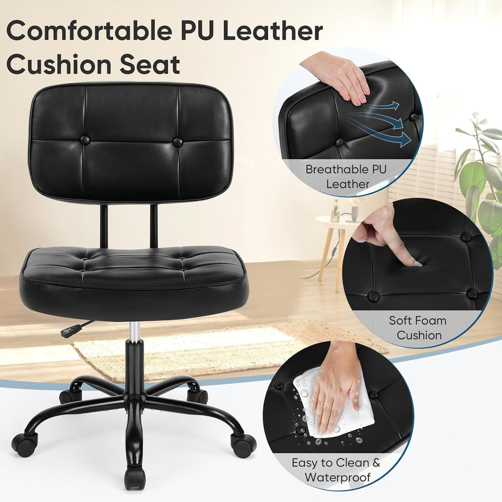 DUMOS Armless Office Desk Chair, Small Vanity Chair with Lumbar Support