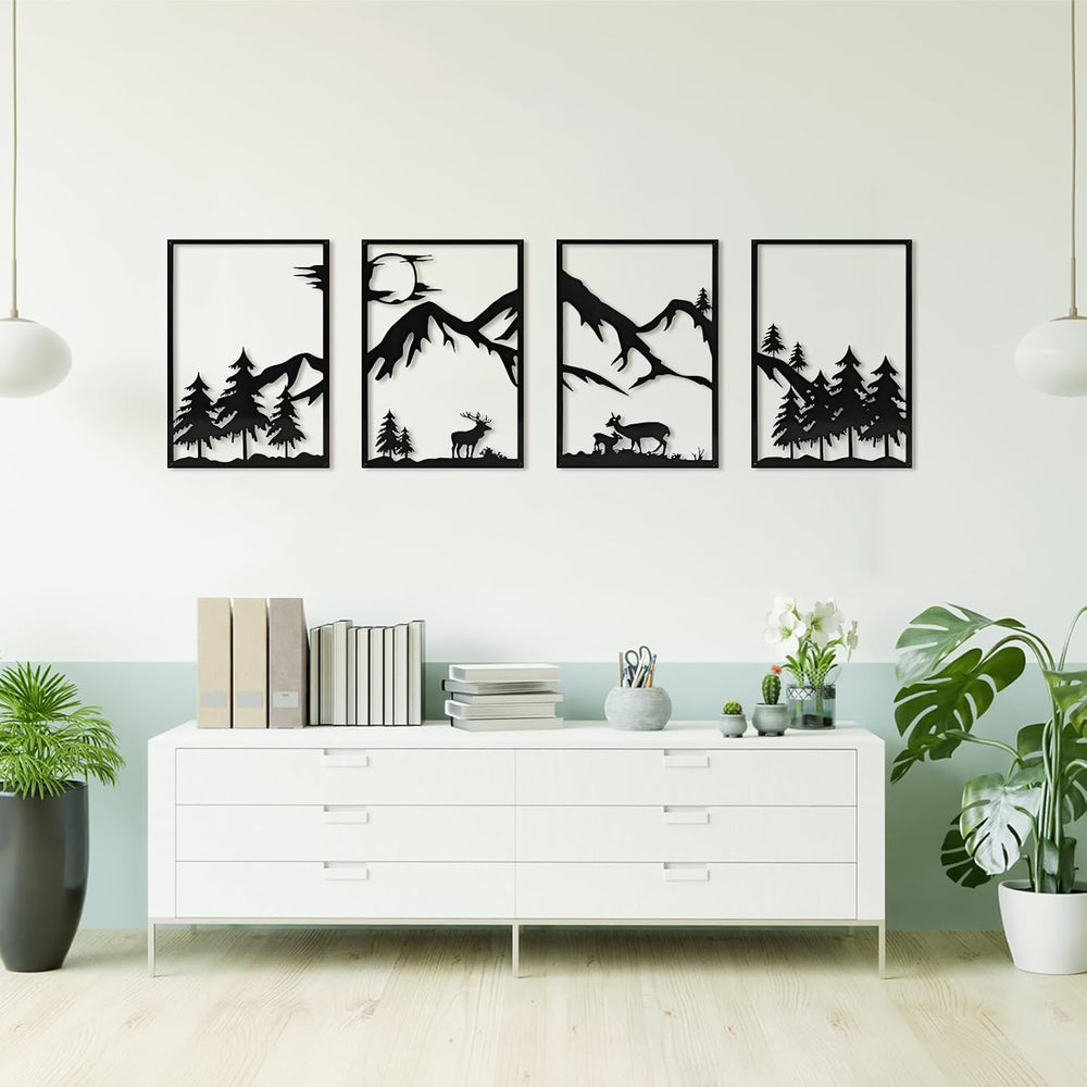 LONGKING 4 Pack Metal Wall Art, Mountain Iron Wall Sculpture, Art Wall Décor ...