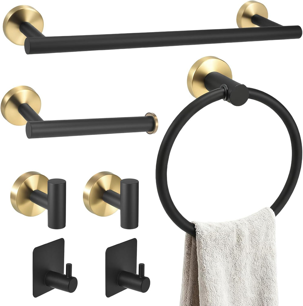 7 Pcs Bathroom Towel Holder Set, Towel Racks for Bathroom | Black and Gold Ba...