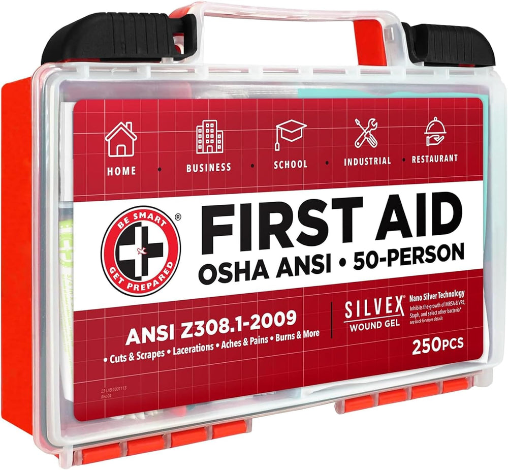 Be Smart Get Prepared OSHA/ANSI First Aid Kit - 50 Person, 250 Pieces - Desig...