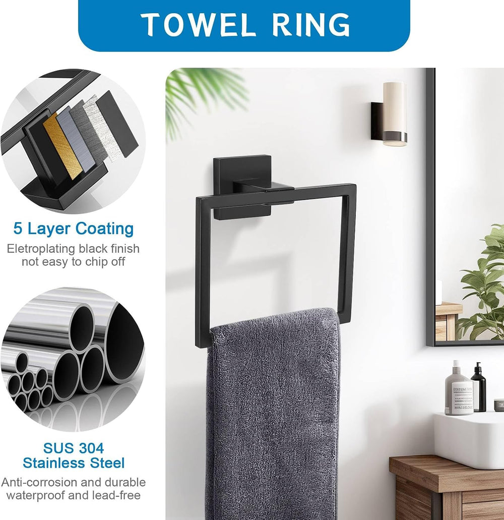 Matte Black 5 Pieces Bathroom Hardware Accessories Set Towel Bar Towel Holder...